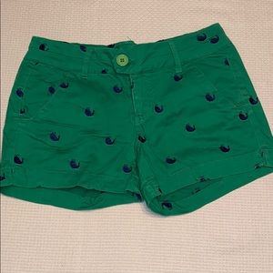 FSR Womens Green Shorts with Embroidered Navy Whales Size 5